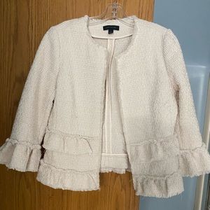 Ann Taylor Off White Tweed Jacket w Flutter Sleeve